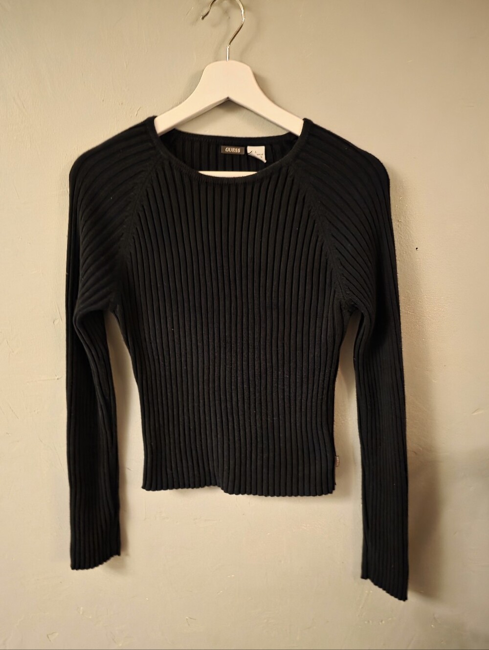 Vintage Guess 1990s Black Rib Knit Long-Sleeve Pullover Sweater